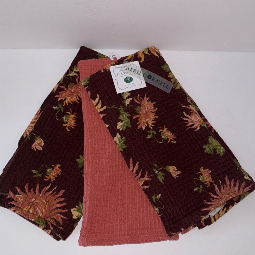 New April Cornell Set of 3 Tea Towels 100% Cotton 19x27” Antoinette Brown Fall